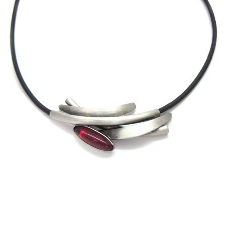 Red Acrylic with Brushed Silver and Rubber Cord - Click Image to Close